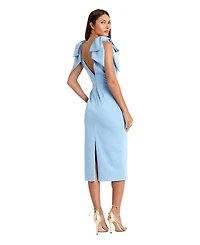 Mac Duggal Women's V-Neck Bow Shoulder Sheath Midi Dress