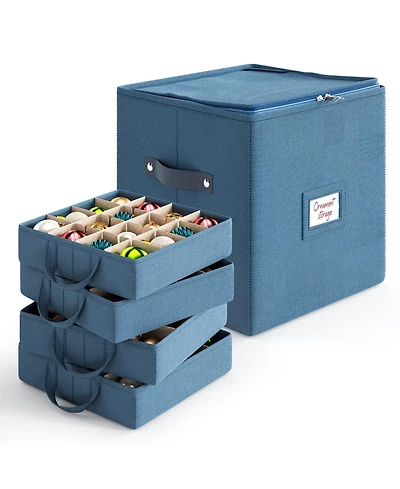 Christmas Ornament Storage Box With 4 Inner Tray Dividers - - Ornament Storage