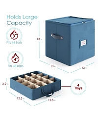 Christmas Ornament Storage Box With 4 Inner Tray Dividers - - Ornament Storage