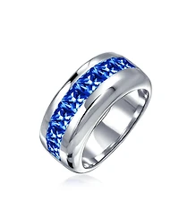 Bling Jewelry Channel Set Cubic Zirconia Cz Invisible Cut Half Eternity Band Sterling Silver 9MM
