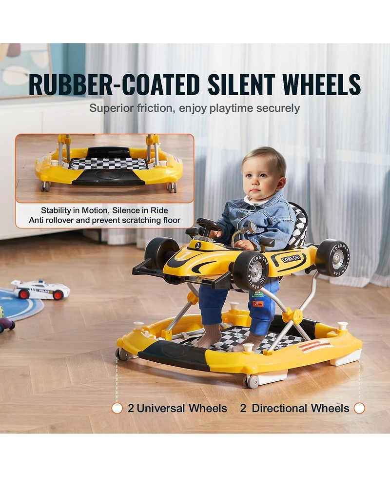 Slickblue Kids 4-in-1 Foldable Walker Activity Center with Wheels Adjustable Height Light Toy Car