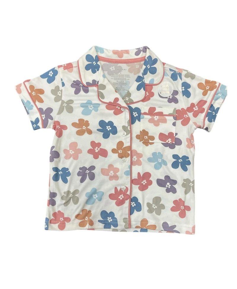 Tahari Girls 3-Piece Pajama Set with Short Sleeve Notch Collar Top, Elastic Waistband Pants, and Shorts Scrunchie