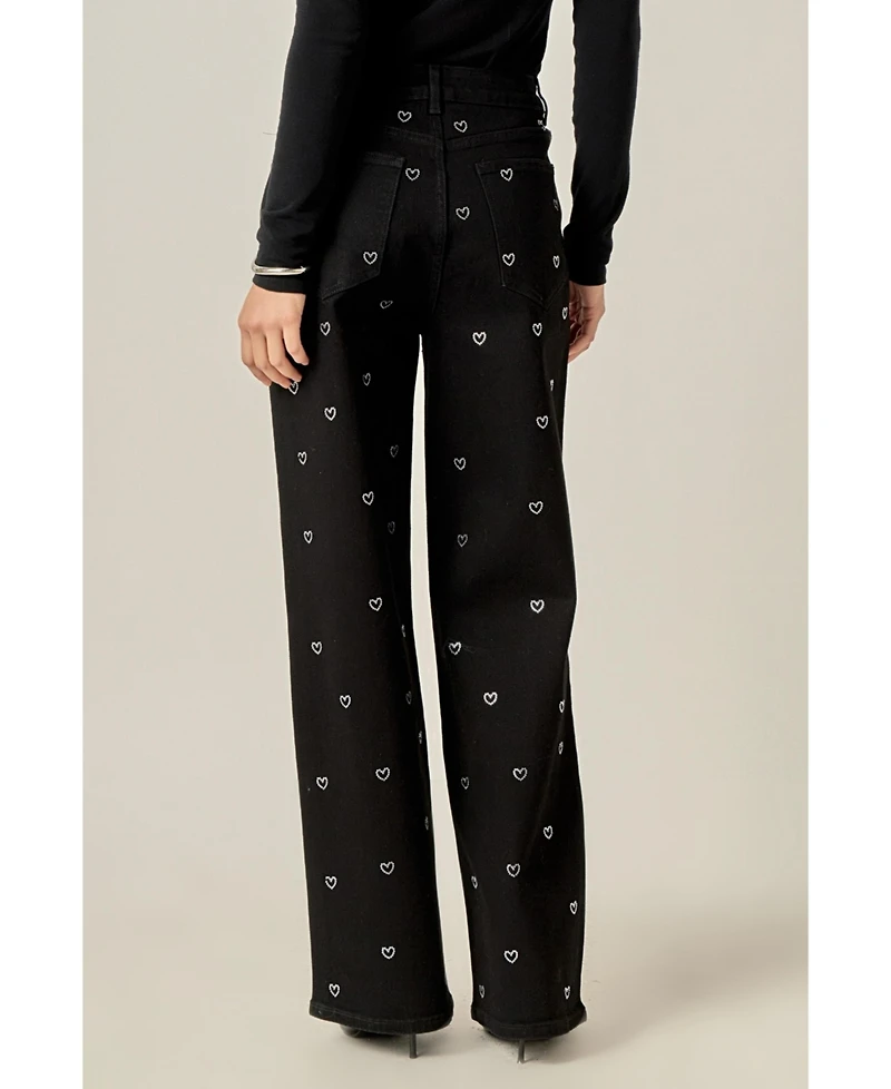 English Factory Women's Rhinestone Heart Jeans