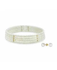 Bling Jewelry Fine Classic 4 Row Freshwater Pearl Choker Collar Necklace Gold Silver Accent