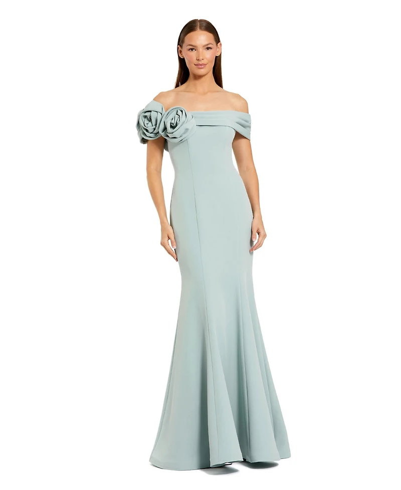 Mac Duggal Women's 3D Floral Crepe Off The Shoulder Gown.
