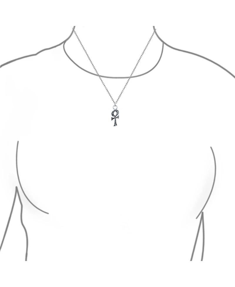 Bling Jewelry Religious Egyptian Hieroglyphs Key To Life Ankh Cross Pendant Necklace Oxidized Sterling Silver