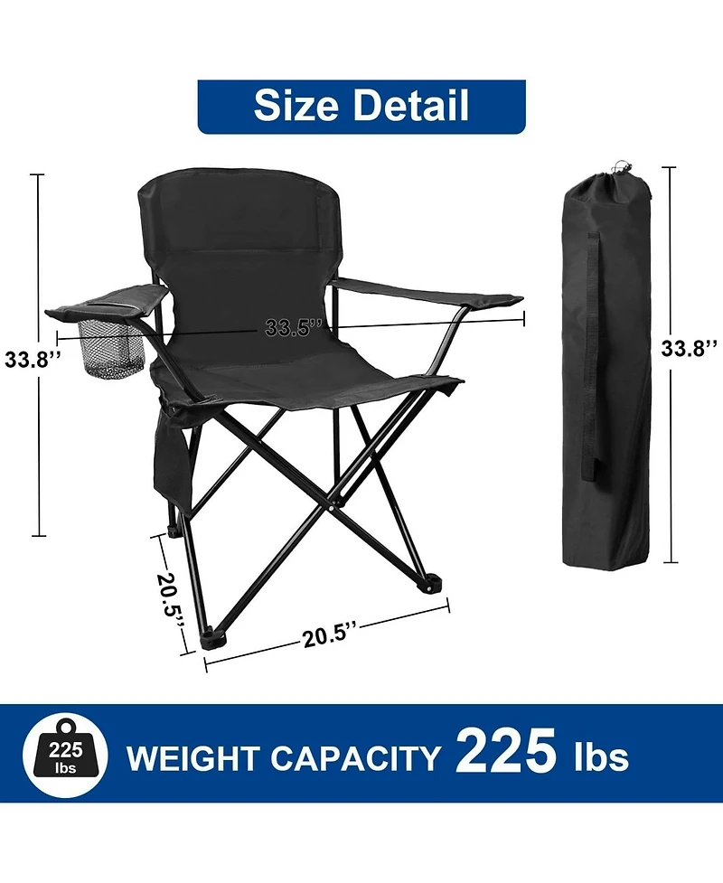 Piscifun olding Camping Collapsible Chairs Heavy Duty Lawn Chair with Cooler Bag, Storage Pocket, Waterproof Bag Outdoor Arm Chair, Supports 225LBS