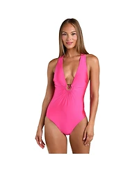 Sunshine 79 Women's Solids Keyhole V-Plunge One Piece
