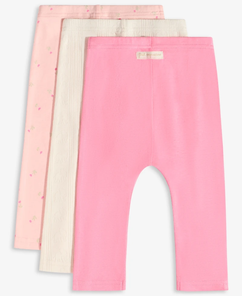 First Impressions Baby Girls' The Garden Cotton Pants, 3-Pack, Macy's Exclusive