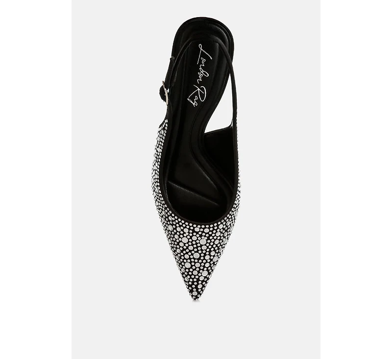 Vernaos Pointed Toe Rhinestone Slingbacks