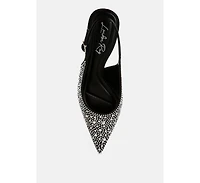 Vernaos Pointed Toe Rhinestone Slingbacks