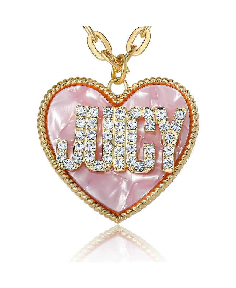 Juicy Couture Juicy Heart Pendant Necklace, Gold Tone with Pink Mop