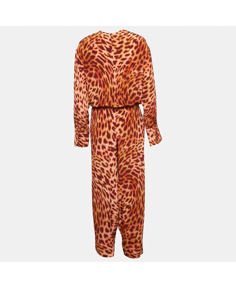 Pre-Owned Stella Mccartney Women's Brown Leopard Print Silk Tie-Up Jumpsuit