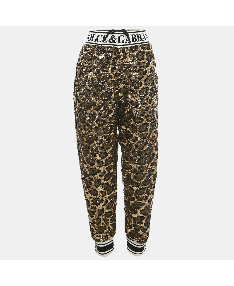 Pre-Owned Dolce & Gabbana Women's Metallic Leopard Pattern Sequin Trackpants