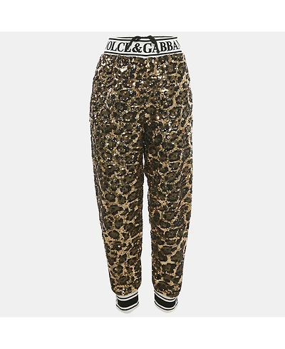 Pre-Owned Dolce & Gabbana Women's Metallic Leopard Pattern Sequin Trackpants