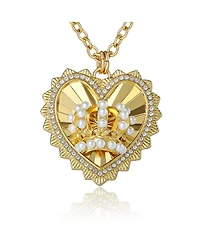 Juicy Couture Heart Crown Necklace, Gold-Tone with Pearl Accent