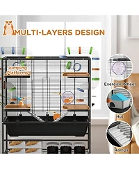 PawHut Large Hamster Cage Rat Cage on Wheels w/ Storage Shelf, Tubes