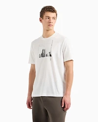 A|X Armani Exchange Men's Short Sleeve Crewneck Building Graphic T-Shirt