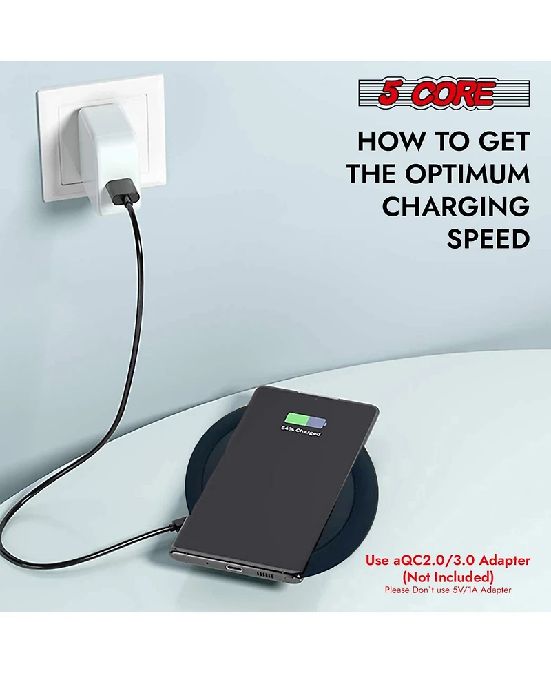 5 Core Wireless Charging Stand 2 Pieces 10W Fast Wireless Charger Station with Sleep-Friendly Light