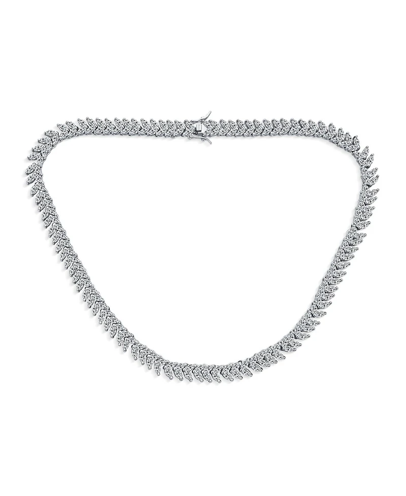 Bling Jewelry Art Deco Style Jewelry Set Multi Marquise Cz Statement Collar Tennis Necklace & Chandelier Dangle Earrings Silver Plated