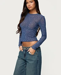 Edikted Women's Anari Rhinestone Mesh Top