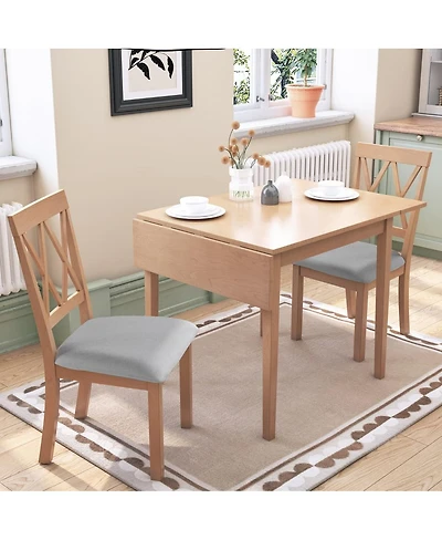 Maison Boucle 3-Piece Folding Dining Table Set with Drop Leaf and 2 Padded Chairs, Compact Breakfast Nook Table Set for Small Spaces