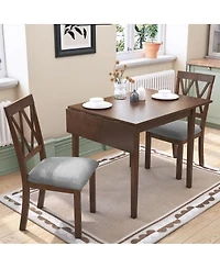 Maison Boucle 3-Piece Folding Dining Table Set with Drop Leaf and 2 Padded Chairs, Compact Breakfast Nook for Small Spaces