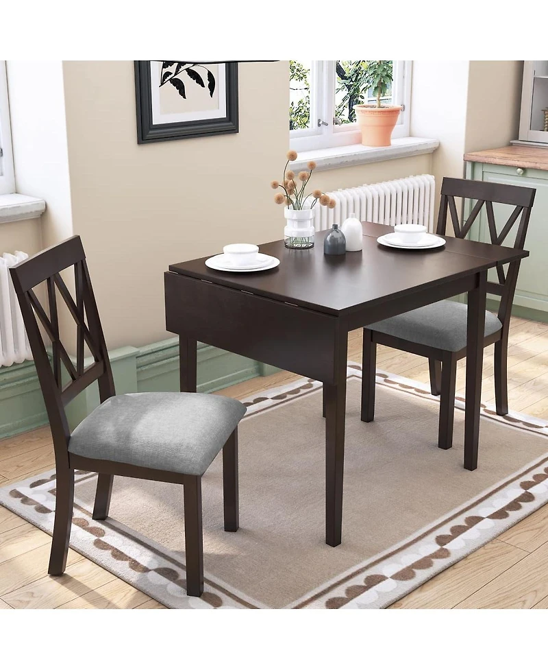 Maison Boucle 3-Piece Folding Dining Table Set with Drop Leaf and 2 Padded Chairs, Compact Breakfast Nook for Small Spaces
