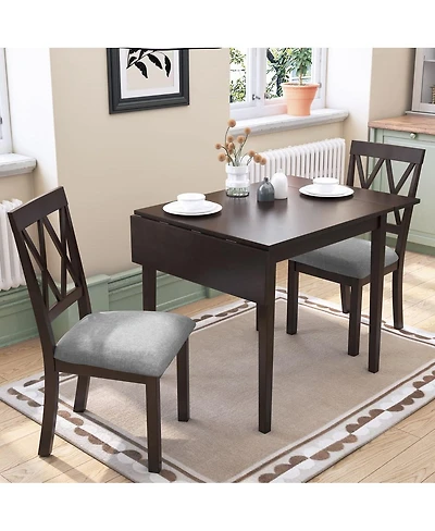 Maison Boucle 3-Piece Folding Dining Table Set with Drop Leaf and 2 Padded Chairs, Compact Breakfast Nook for Small Spaces