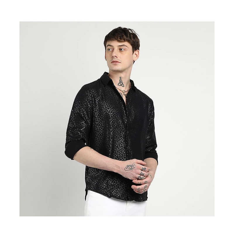 Campus Sutra Men's brand Onyx Black Pavement Shirt