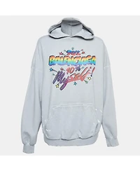 Pre-Owned Balenciaga Women's Black Campaign Print Cotton Knit Hoodie