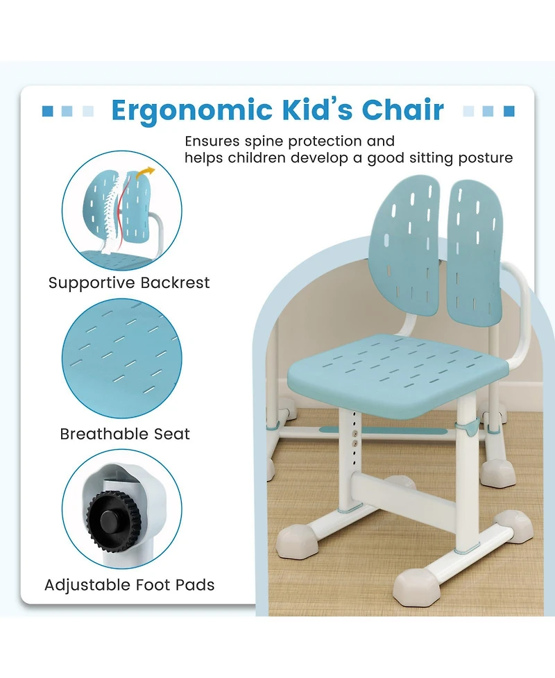Gymax Kid's Study Desk & Chair Set w/Tilt Desktop Book Stand Footrest Bar for Toddlers