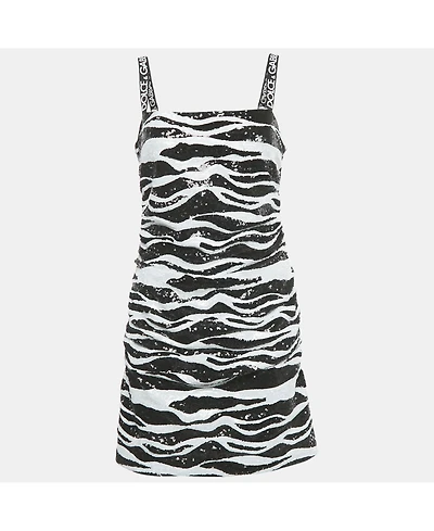 Pre-Owned Dolce & Gabbana Women's Monochrome Zebra Pattern Sequinned Mini Dress