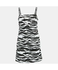 Pre-Owned Dolce & Gabbana Women's Monochrome Zebra Pattern Sequinned Mini Dress