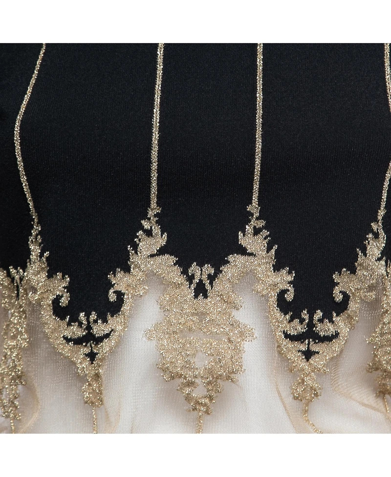 Pre-Owned Balmain Women's Black Stretch-Knit Metallic Tulle Paneled Bodysuit