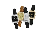 Peugeot Women's 22mm Gold Crystal Watch With Black Dial & Tan Strap
