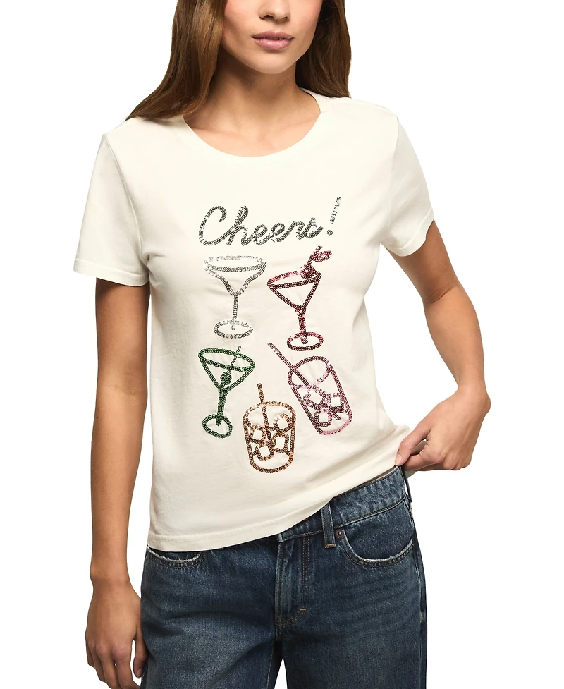 Lucky Brand Women's Cheers Glasses Classic Crewneck T-Shirt