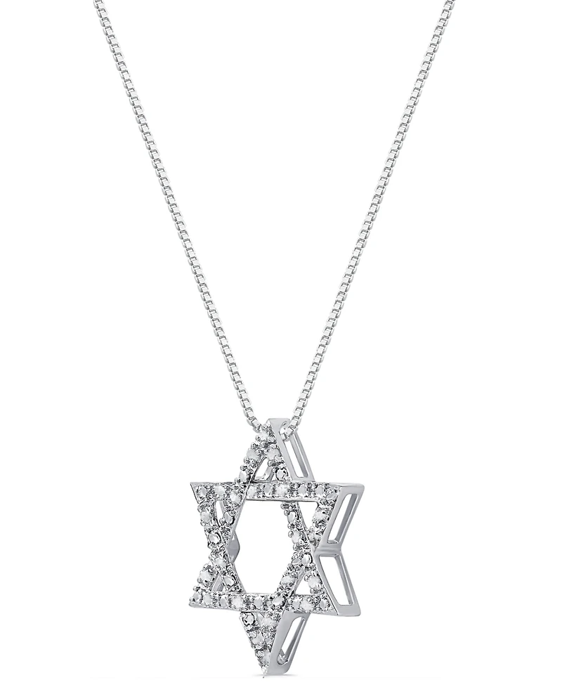 Macy's Diamond Star of David Pendant Necklace (1/6 ct. t.w.) in Sterling Silver