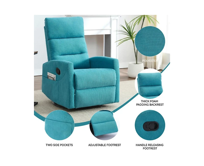 sumyeg Manual Recliner Chair with Rocker and Swivel Fabric
