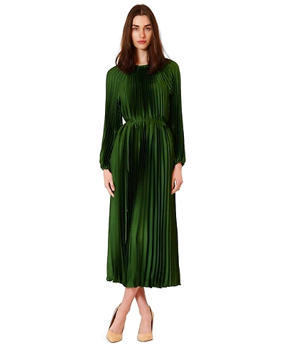 julia jordan Women's Pleated Long-Sleeve Waist Tie Midi Dress