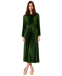 julia jordan Women's Pleated Long-Sleeve Waist Tie Midi Dress