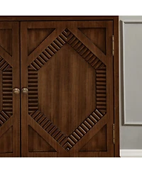 Casainc 33.6" Retro Wooden Storage Cabinet Symmetrical Geometric Display Cabinets