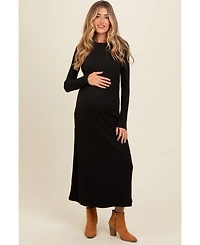 Pinkblush Maternity Charcoal Ribbed Knit Side Slit Midi Dress