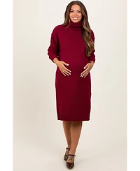 Pinkblush Maternity Camel Turtleneck Side Slit Midi Sweater Dress