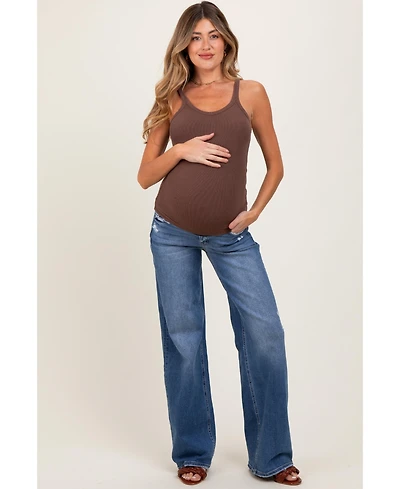 Pinkblush Maternity Blue Lightly Distressed Wide Leg Jeans