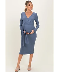 Pinkblush Forest Green Ribbed Long Sleeve Maternity Wrap Dress