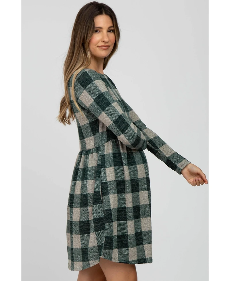 Pinkblush Maternity Forest Green Plaid Knit Dress
