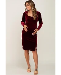 Pinkblush Maternity Burgundy Velvet Long Sleeve Side Slit Dress
