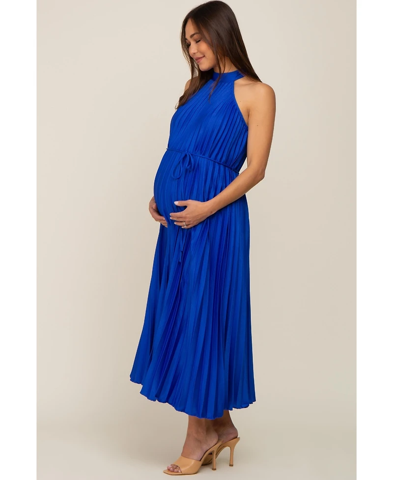 Pinkblush Maternity Royal Blue Pleated Halter Dress