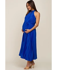 Pinkblush Maternity Royal Blue Pleated Halter Dress